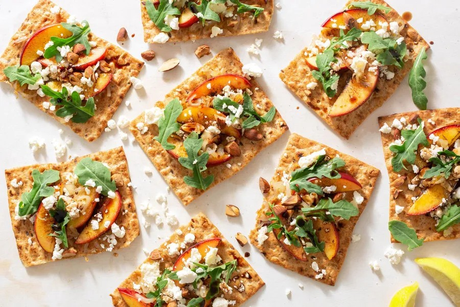 Seared Stone Fruit and Feta Flatbreads with Green Salad