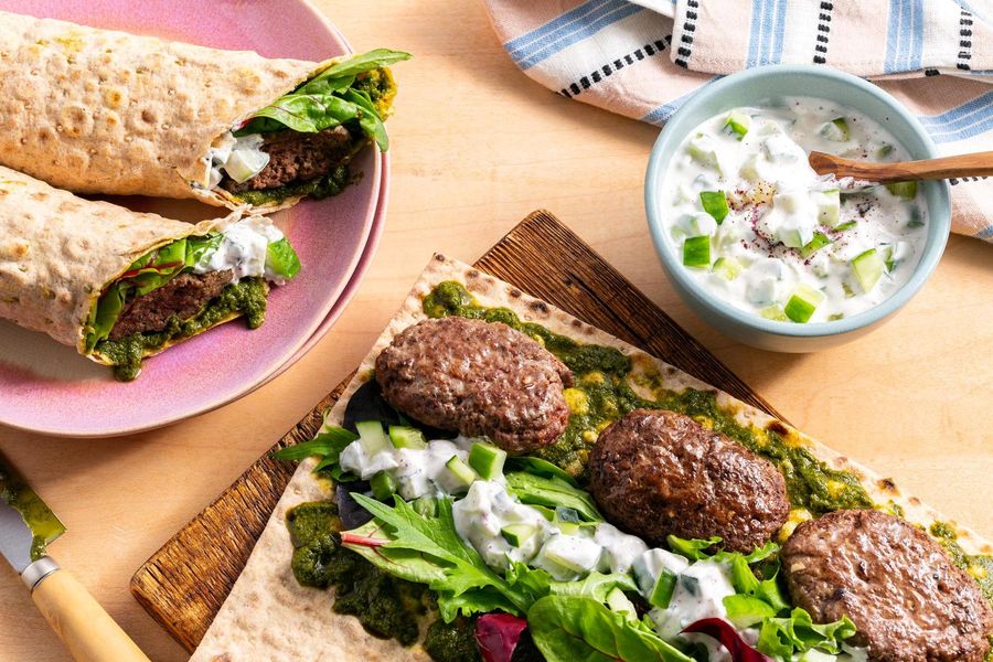 Marrakech Lamb Wraps with Green Harissa & Cucumber Yogurt