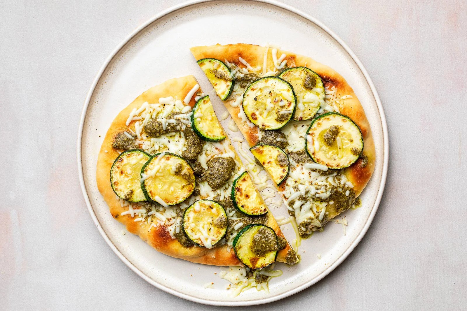 Classic Pesto Zucchini Naan Pizza