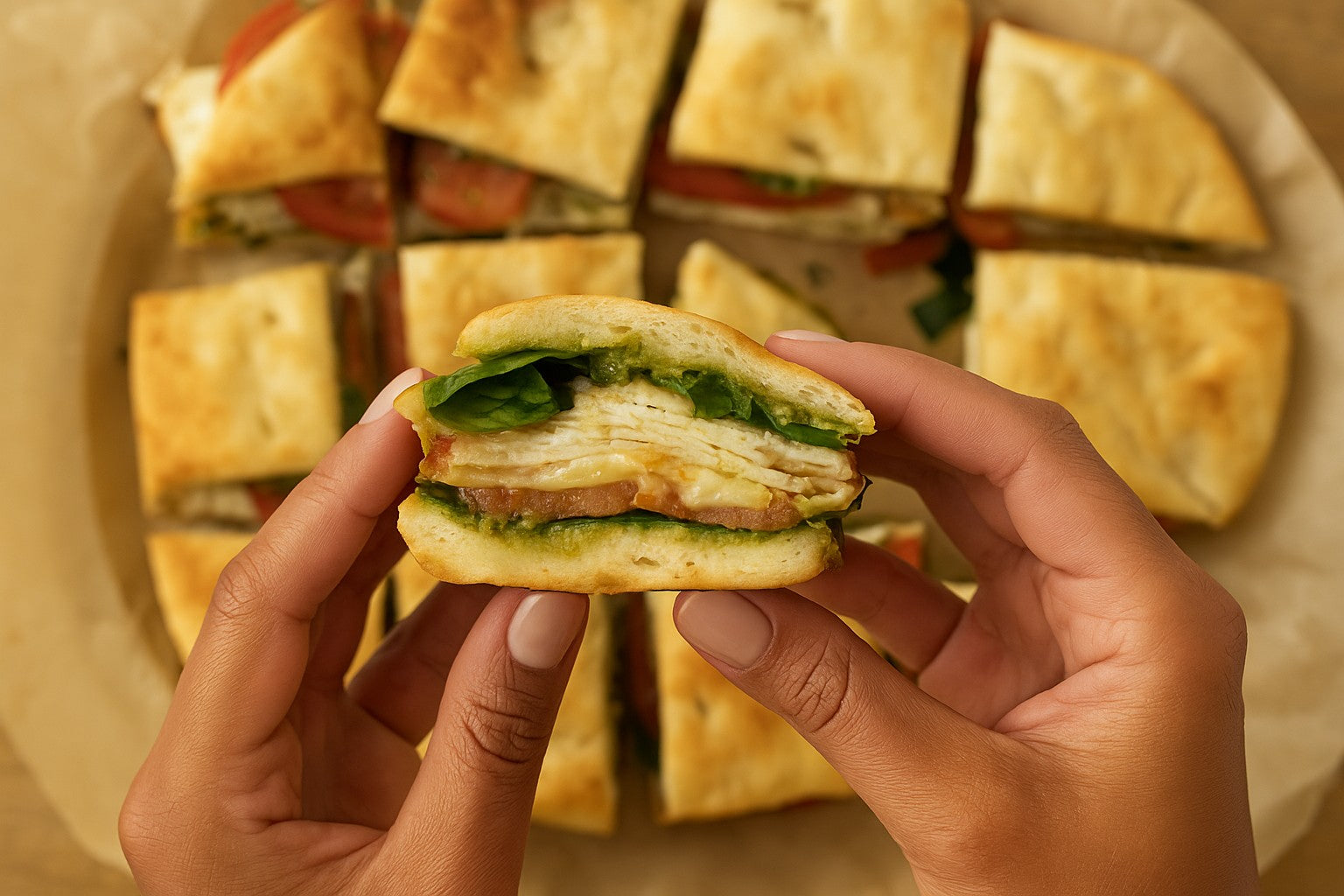 Pesto Turkey Melt Naan Sliders