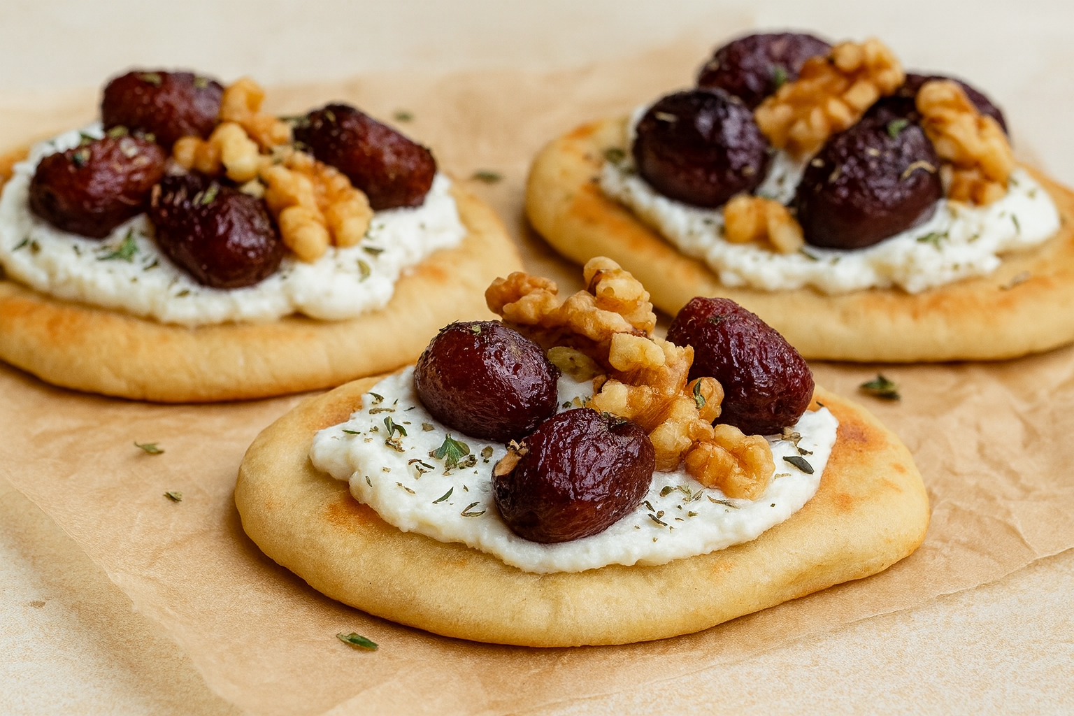 Roasted Grape Walnut Cheese Naan