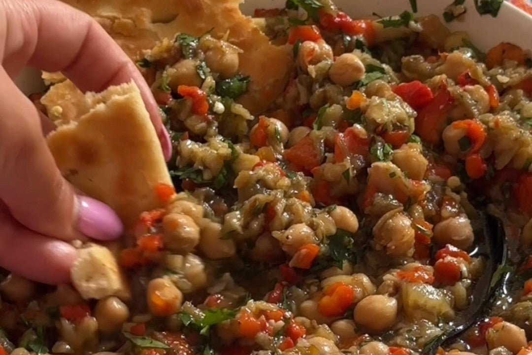 Roasted Veggie & Chickpea Salad with Garlic Naan