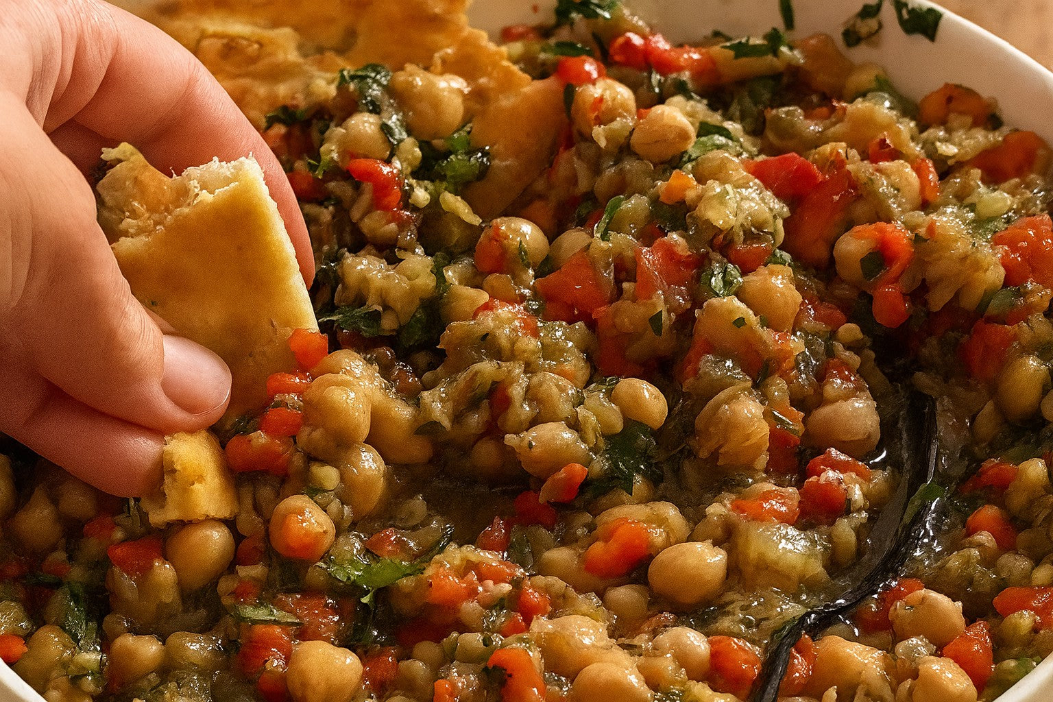 Roasted Veggie & Chickpea Salad with Garlic Naan