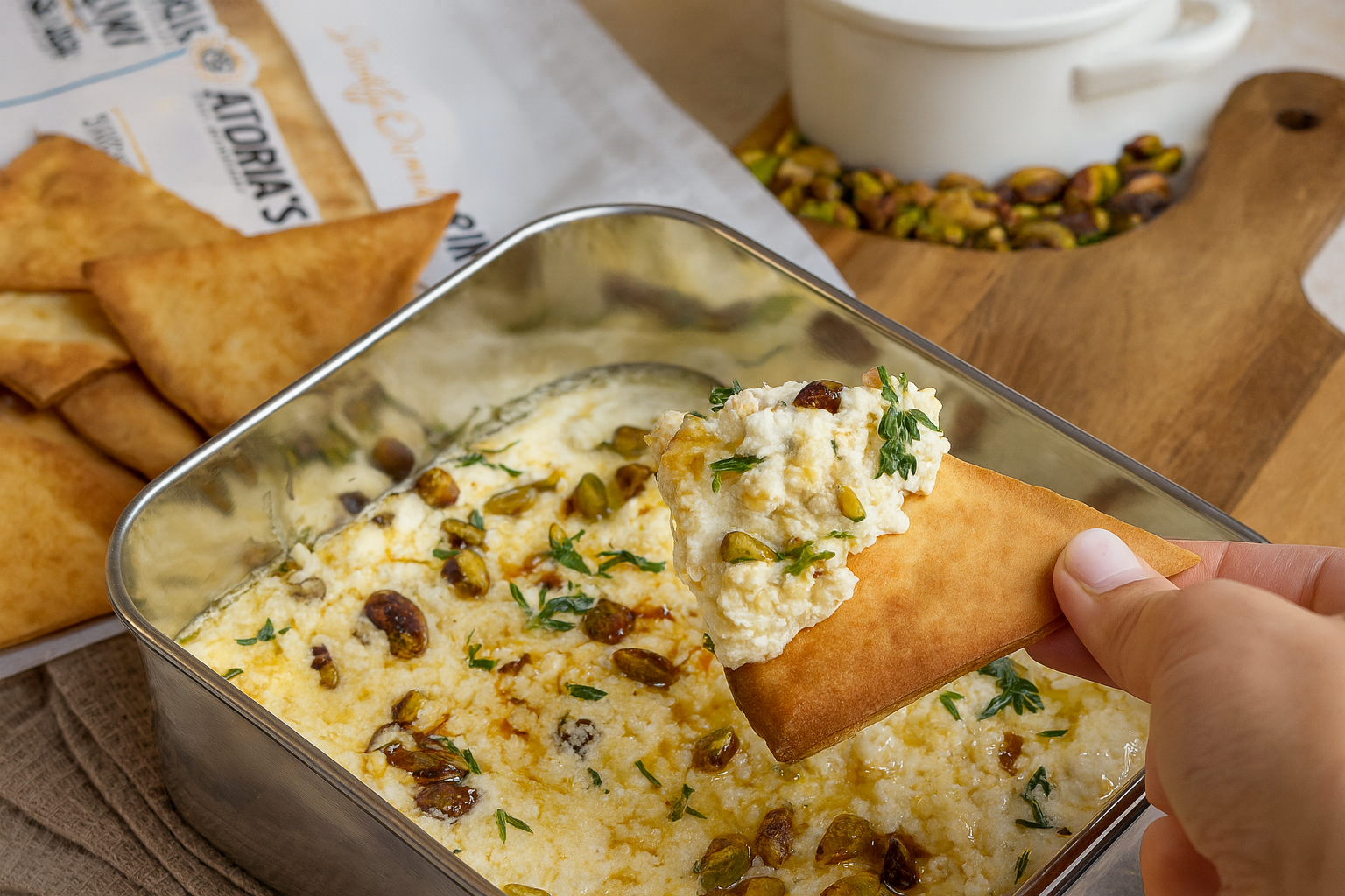Hot Honey Whipped Feta Dip & Pita Chips