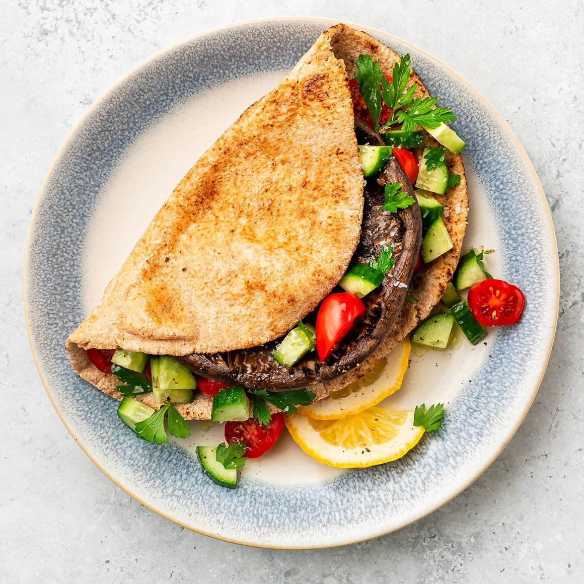 Mediterranean Mushroom Burger on Pita