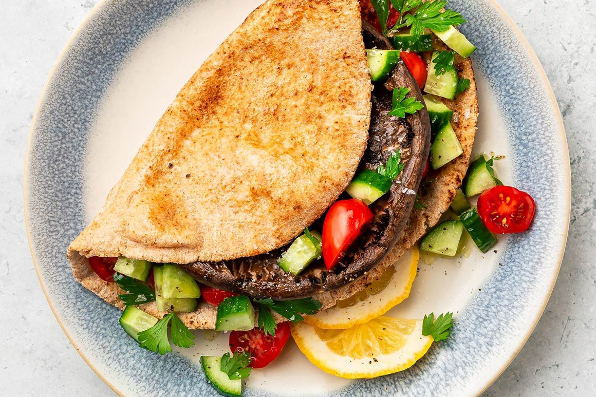 Mediterranean Mushroom Burger on Pita