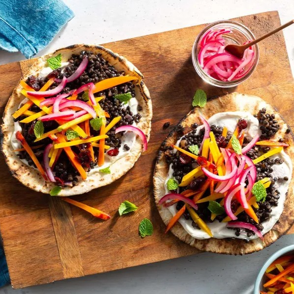 Black Lentil Pitas with Tangy Carrot-Cranberry Salad