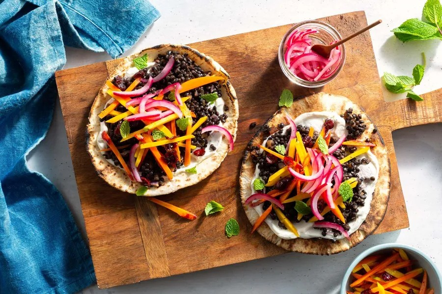 Black Lentil Pitas with Tangy Carrot-Cranberry Salad